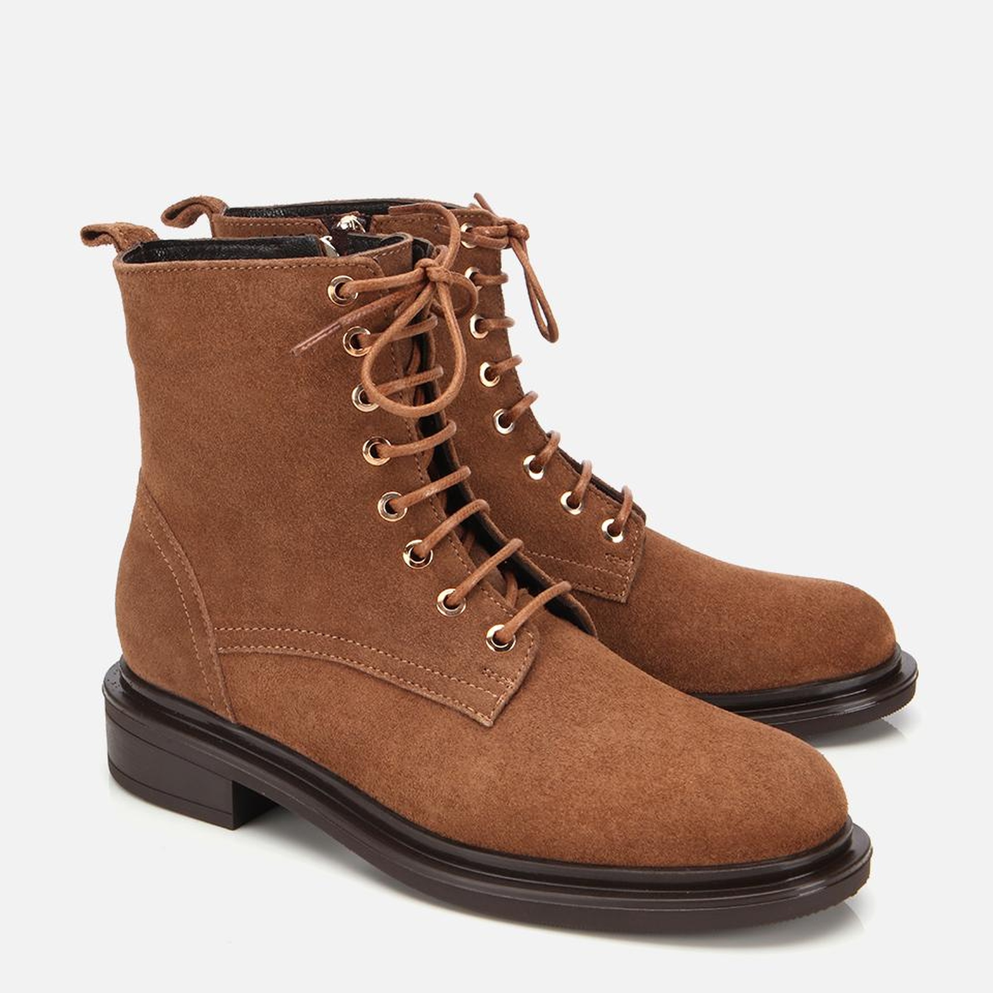 Kadın Süet Deri Taba Bağcık Detaylı Fermuarlı Düz Bot