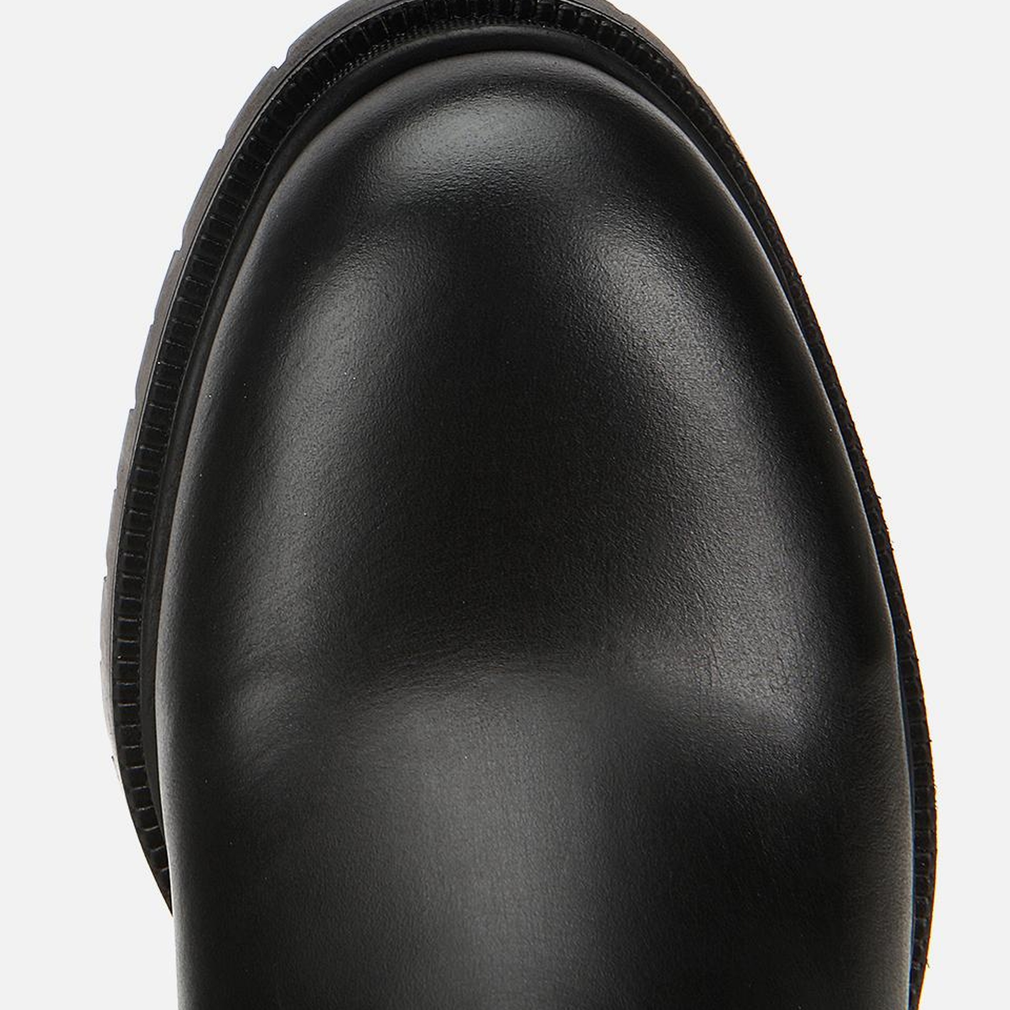 Kadın Deri Siyah Lastik Detaylı Kalın Topuklu Bot