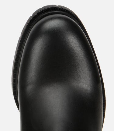  Kadın Deri Siyah Lastik Detaylı Kalın Topuklu Bot