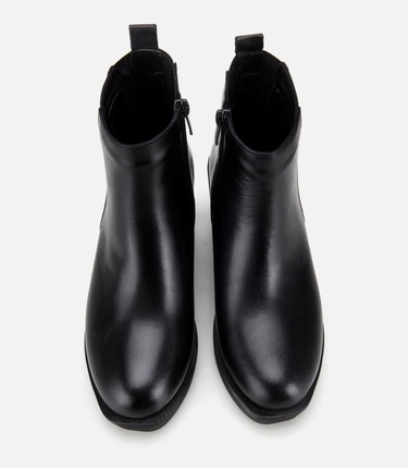  Kadın Deri Siyah Hafif Dolgu Bilekte Topuklu Bot