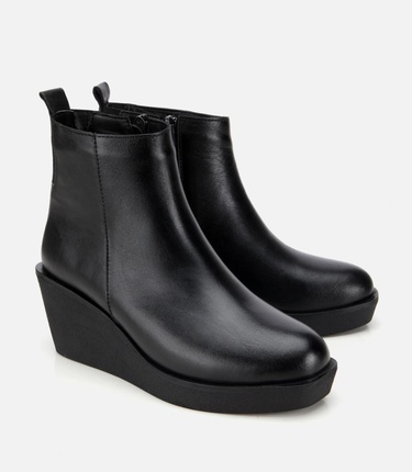  Kadın Deri Siyah Hafif Dolgu Bilekte Topuklu Bot