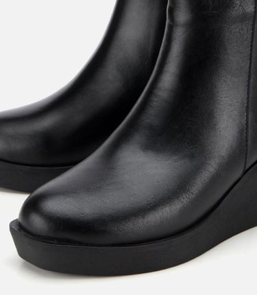  Kadın Deri Siyah Hafif Dolgu Bilekte Topuklu Bot