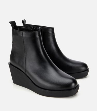  Kadın Deri Siyah Hafif Dolgu Bilekte Topuklu Bot