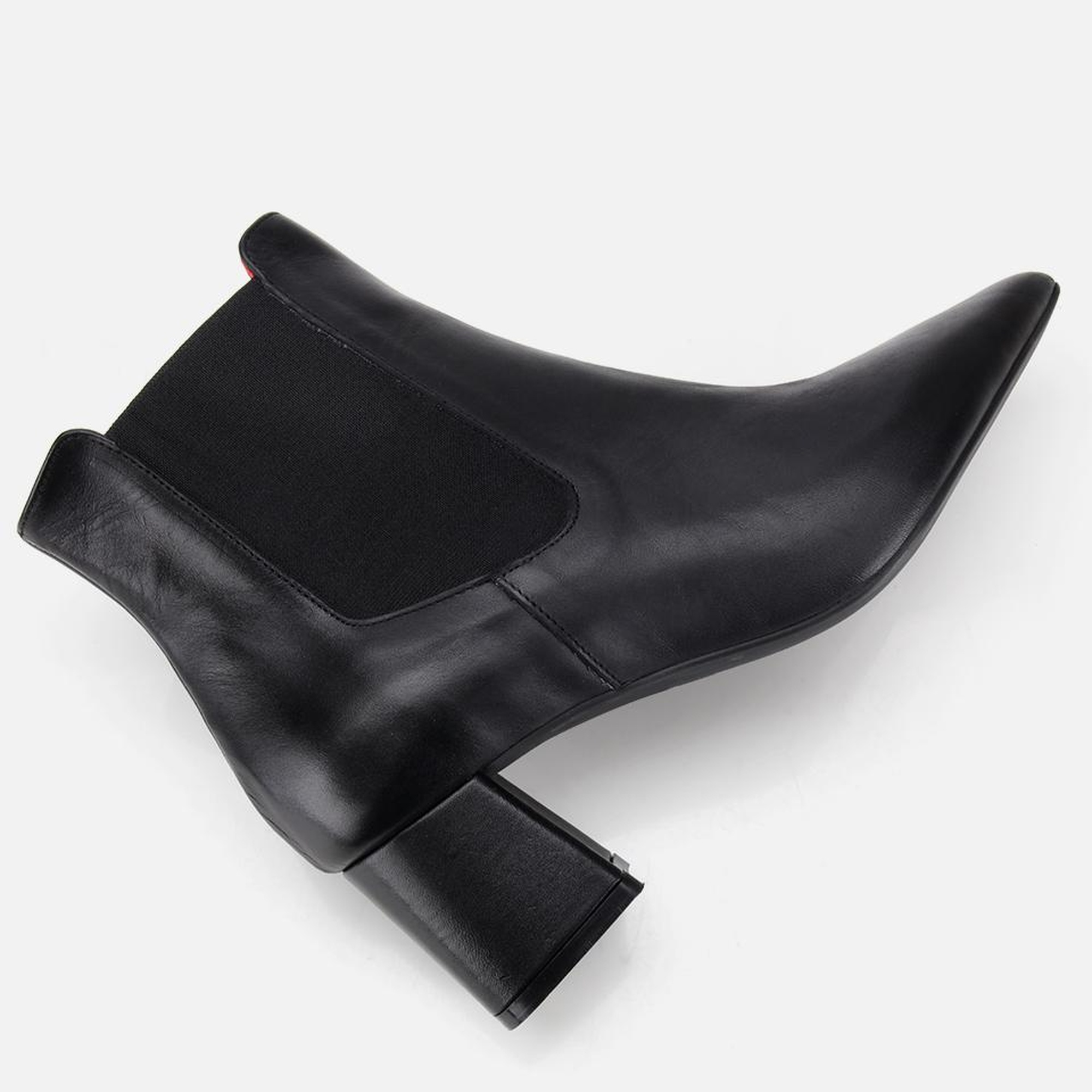 Kadın Deri Siyah Yumuşak Dokulu Lastik Detaylı Topuklu Bot