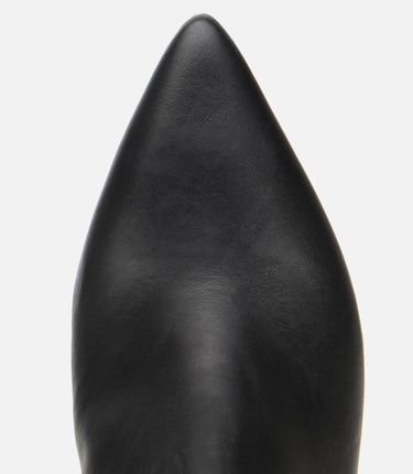  Kadın Deri Siyah Yumuşak Dokulu Lastik Detaylı Topuklu Bot