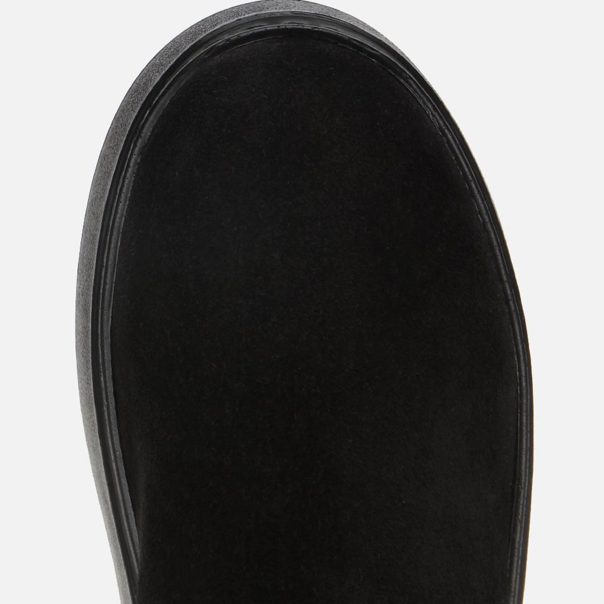 Kadın Süet Deri Siyah Lastik Detaylı Kalın Tabanlı Düz Bot