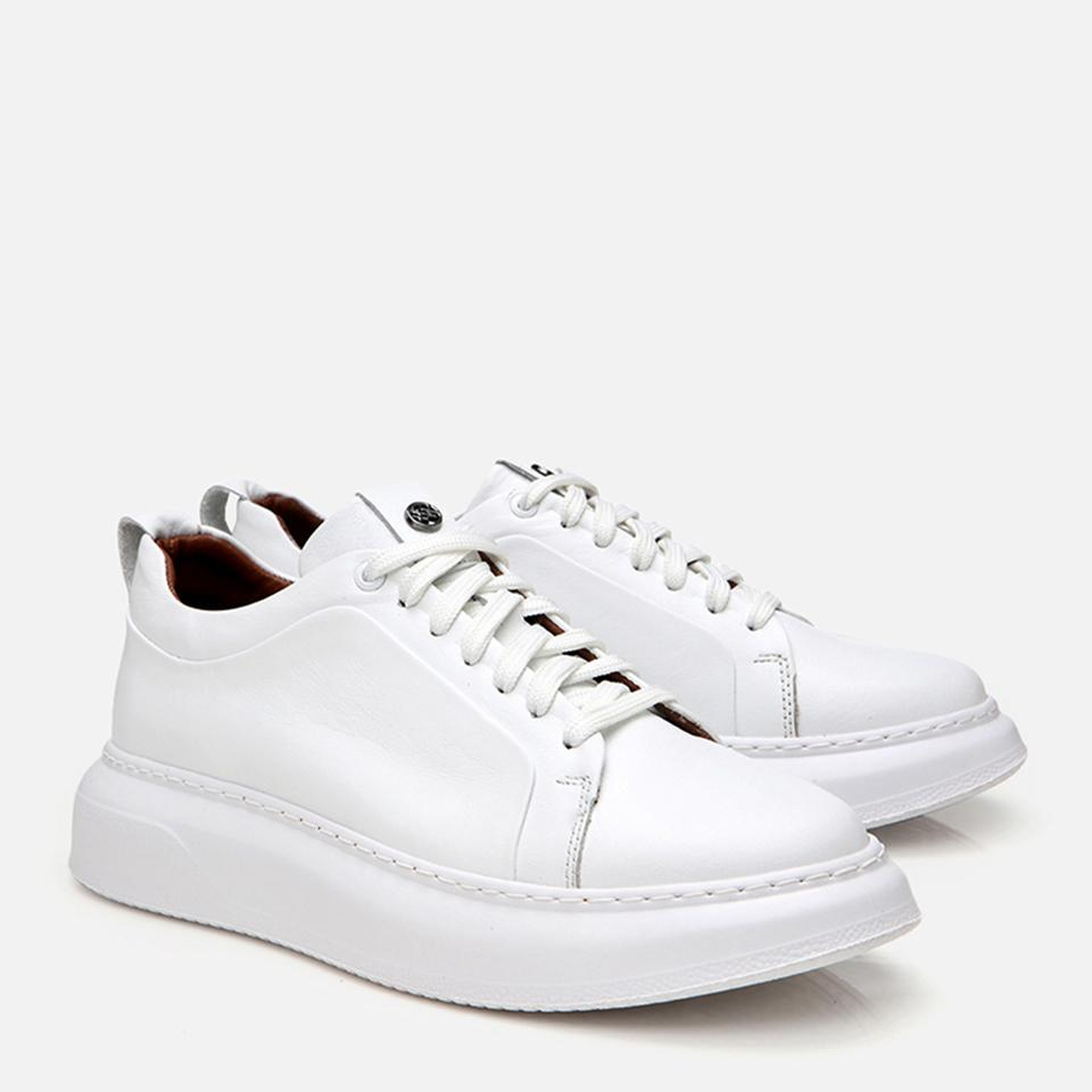 Erkek Deri Beyaz Hafif Tabanlı Spor Ayakkabı