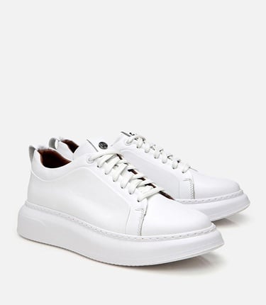  Erkek Deri Beyaz Hafif Tabanlı Spor Ayakkabı