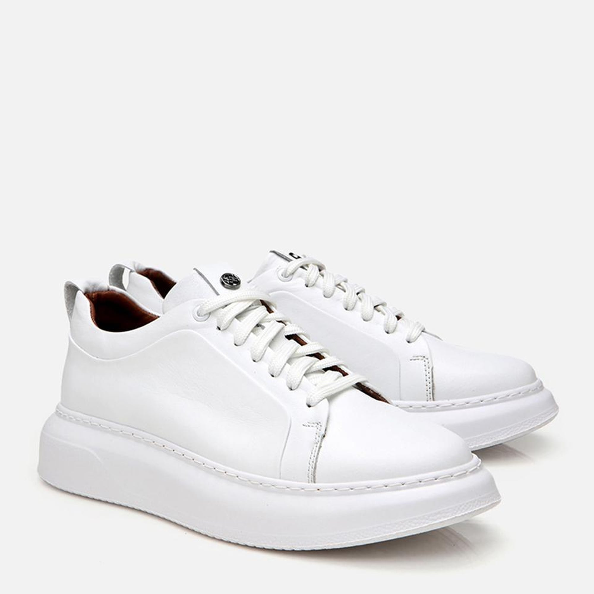 Erkek Deri Beyaz Hafif Tabanlı Spor Ayakkabı