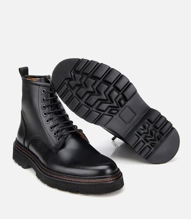  Erkek Deri Siyah Fermuarlı Kalın Tabanlı Casual Bot