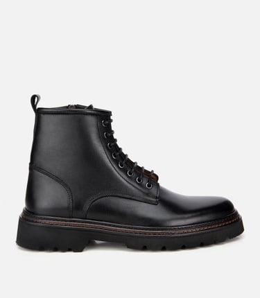  Erkek Deri Siyah Fermuarlı Kalın Tabanlı Casual Bot