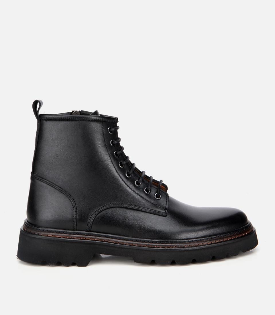  Erkek Deri Siyah Fermuarlı Kalın Tabanlı Casual Bot