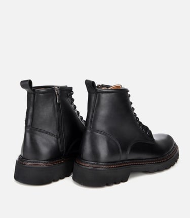  Erkek Deri Siyah Fermuarlı Kalın Tabanlı Casual Bot