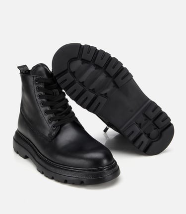  Erkek Deri Siyah Fermuarlı Yüksek Tabanlı Casual Bot