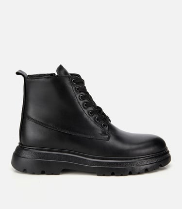  Erkek Deri Siyah Fermuarlı Yüksek Tabanlı Casual Bot