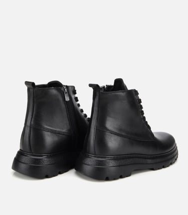  Erkek Deri Siyah Fermuarlı Yüksek Tabanlı Casual Bot