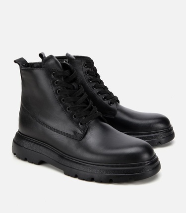  Erkek Deri Siyah Fermuarlı Yüksek Tabanlı Casual Bot