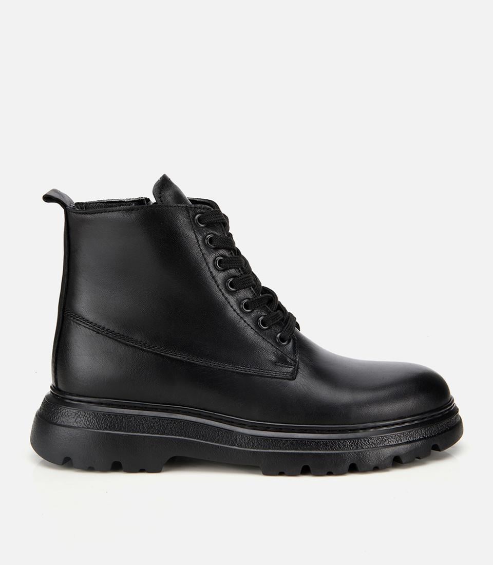  Erkek Deri Siyah Fermuarlı Yüksek Tabanlı Casual Bot