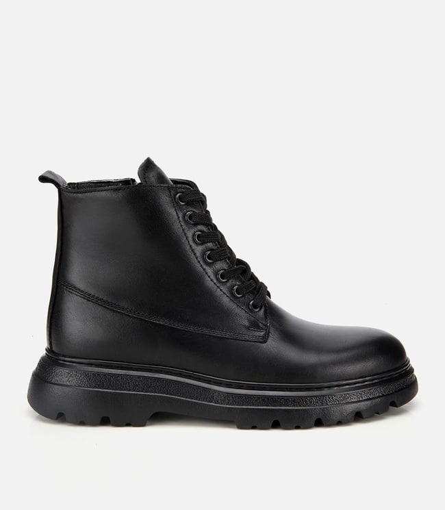  Erkek Deri Siyah Fermuarlı Yüksek Tabanlı Casual Bot