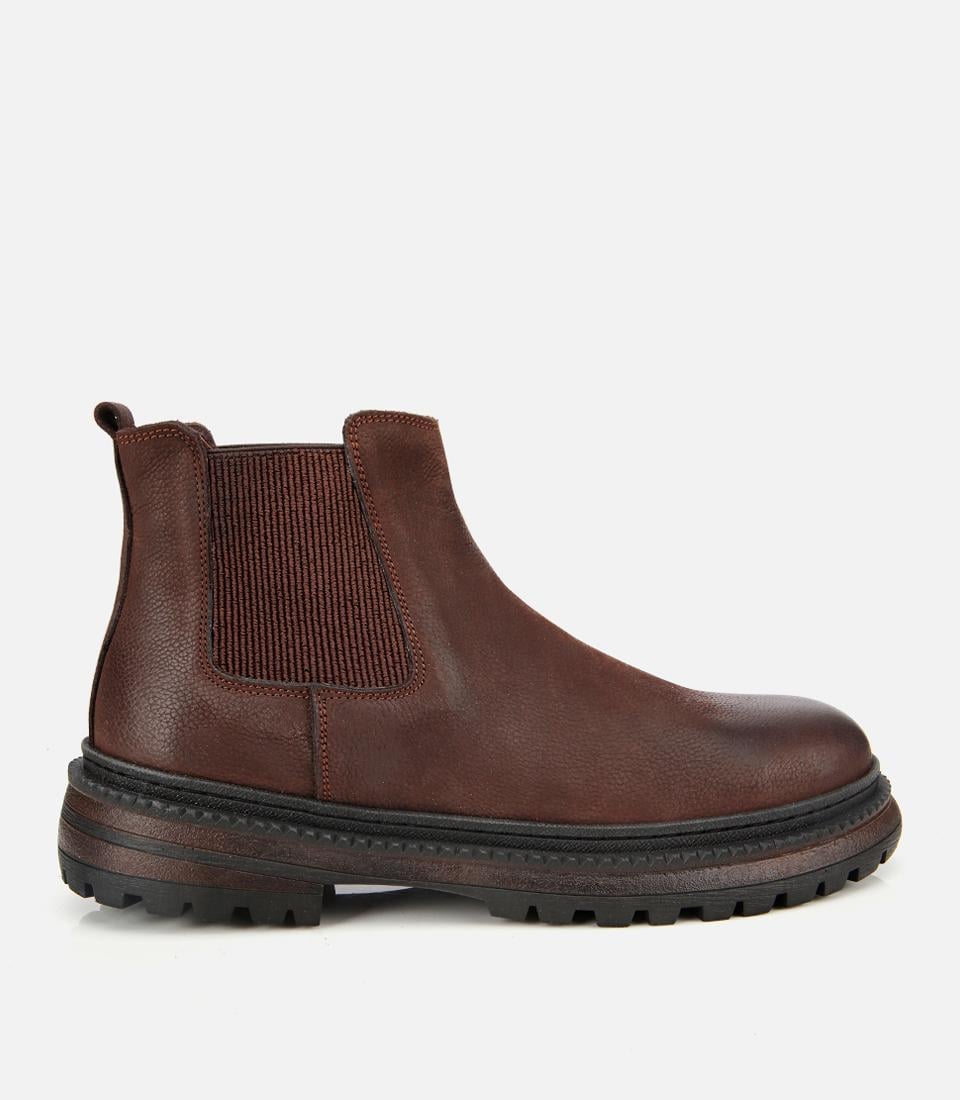  Erkek Nubuk Deri Kahverengi Lastik Detaylı Chelsea Bot