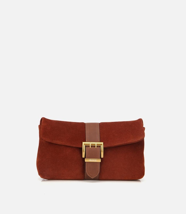  Kadın Süet Deri Kahverengi Gold Toka Detaylı Portföy