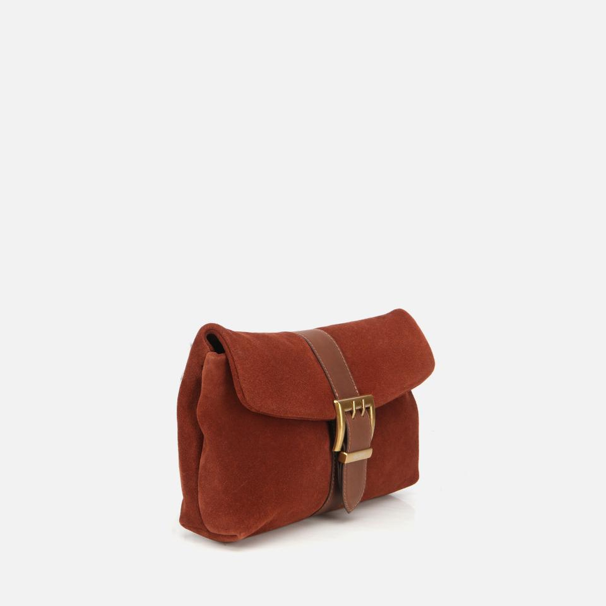 Kadın Süet Deri Kahverengi Gold Toka Detaylı Portföy