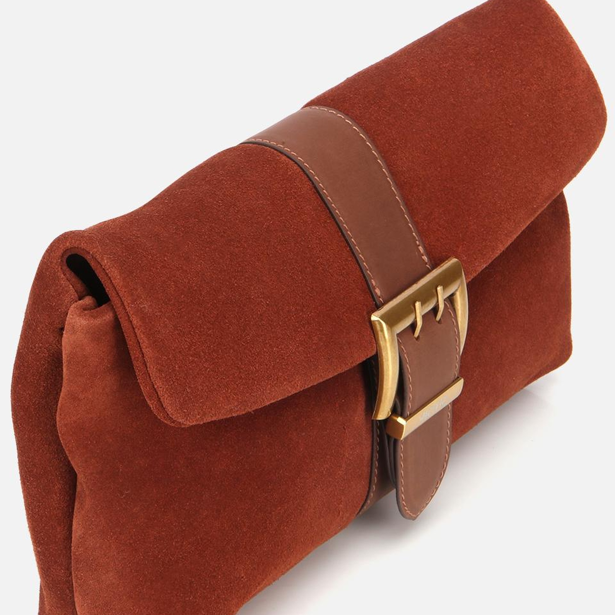 Kadın Süet Deri Kahverengi Gold Toka Detaylı Portföy