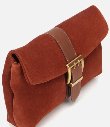  Kadın Süet Deri Kahverengi Gold Toka Detaylı Portföy