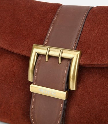  Kadın Süet Deri Kahverengi Gold Toka Detaylı Portföy