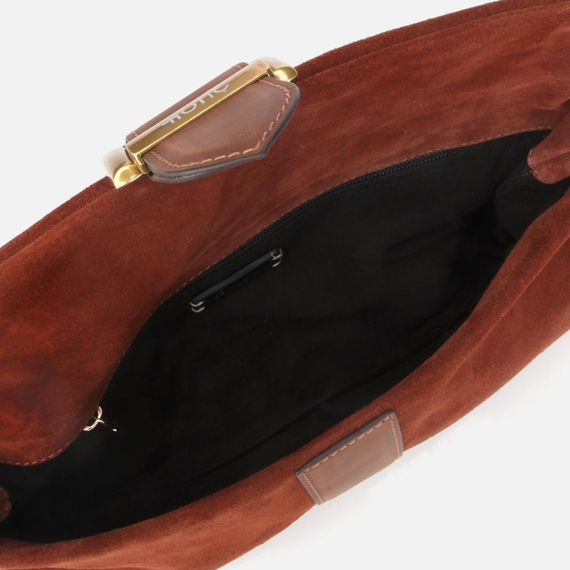 Kadın Süet Deri Kahverengi Gold Toka Detaylı Portföy