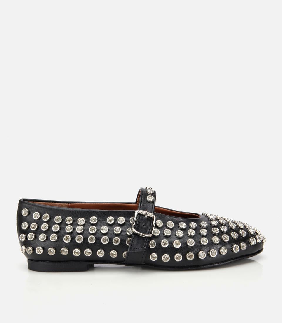  Kadın Siyah Taşlı Babet