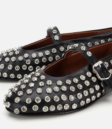  Kadın Siyah Taşlı Babet