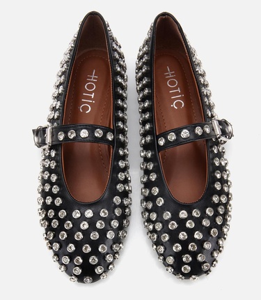  Kadın Siyah Taşlı Babet