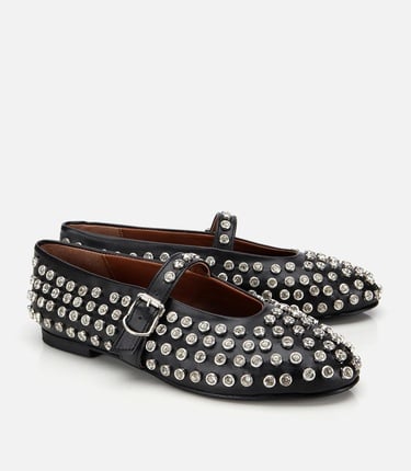  Kadın Siyah Taşlı Babet