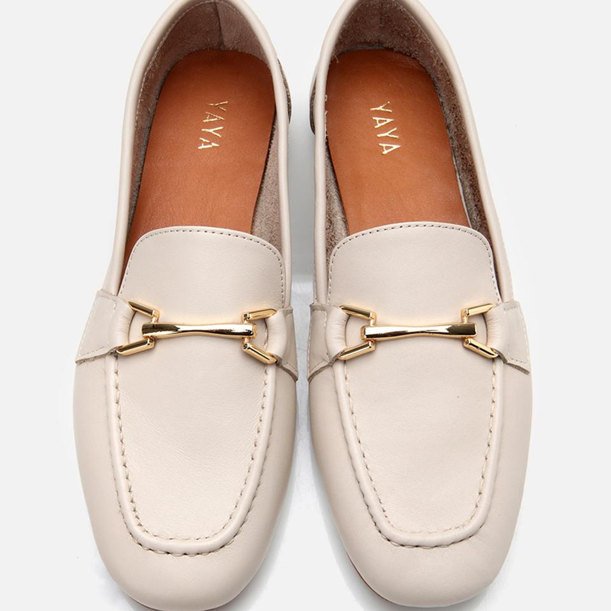 Kadın Deri Ekru Tokalı Loafer