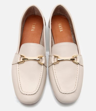  Kadın Deri Ekru Tokalı Loafer
