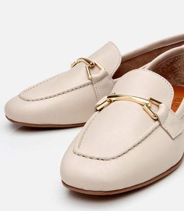  Kadın Deri Ekru Tokalı Loafer