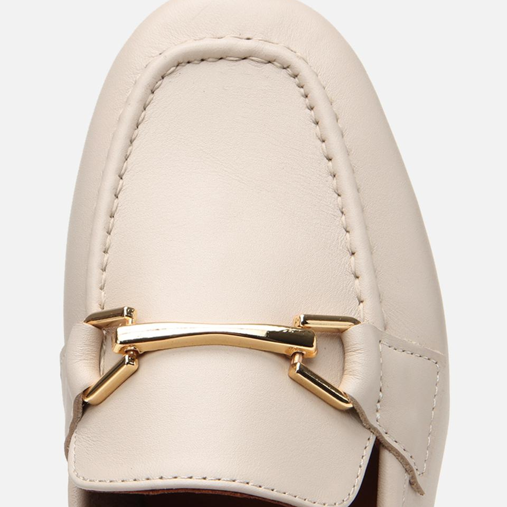 Kadın Deri Ekru Tokalı Loafer