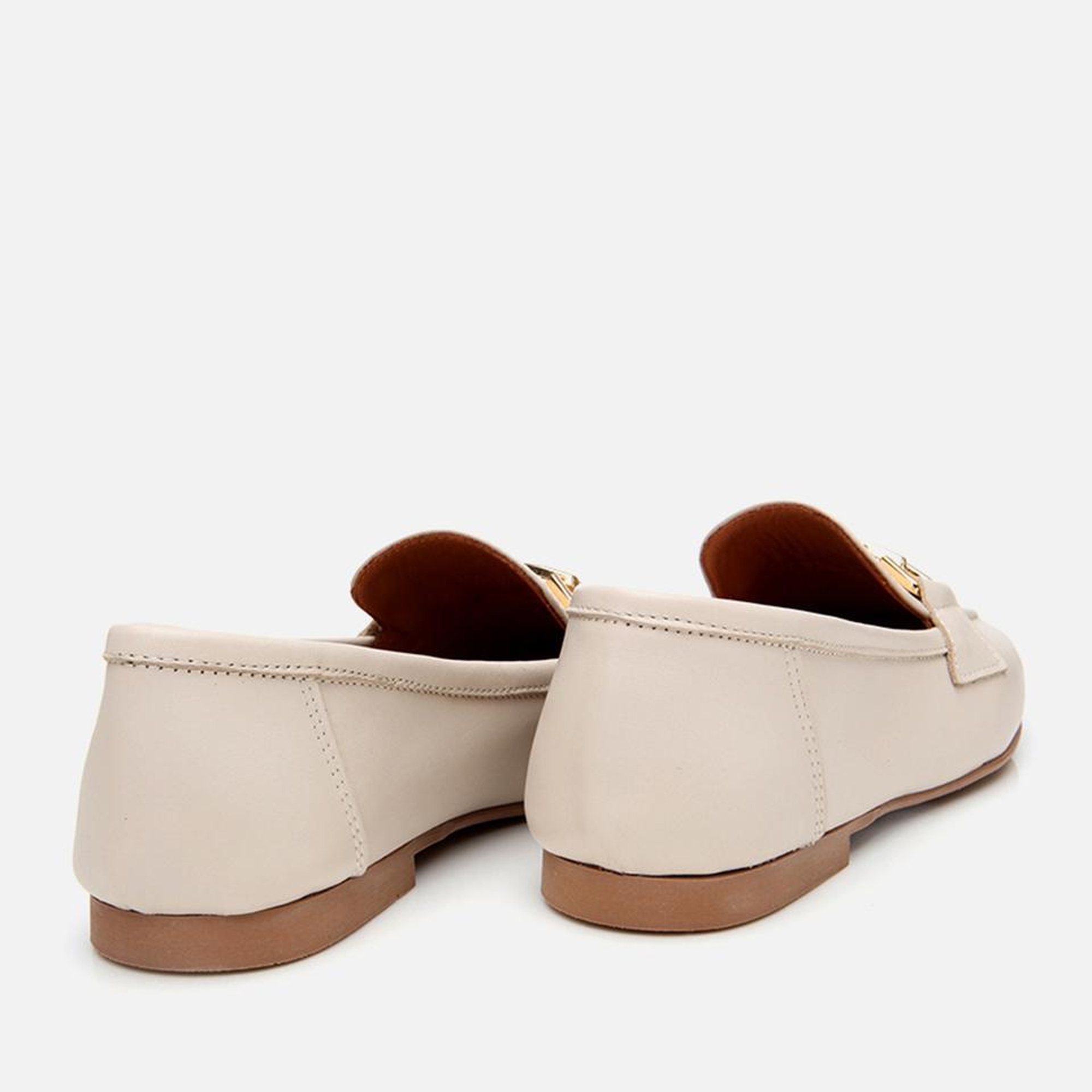 Kadın Deri Ekru Tokalı Loafer