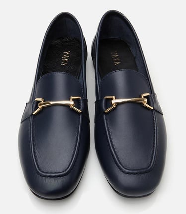  Kadın Deri Lacivert Tokalı Loafer