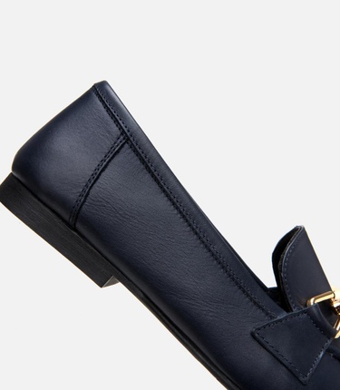  Kadın Deri Lacivert Tokalı Loafer