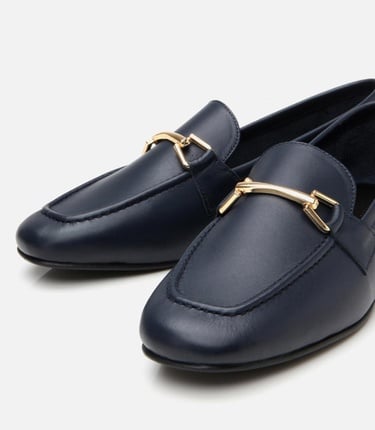  Kadın Deri Lacivert Tokalı Loafer