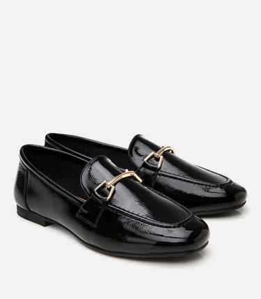  Kadın Deri Siyah Tokalı Loafer