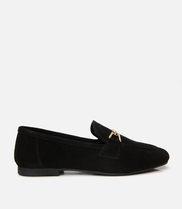  Kadın Deri Siyah Tokalı Loafer