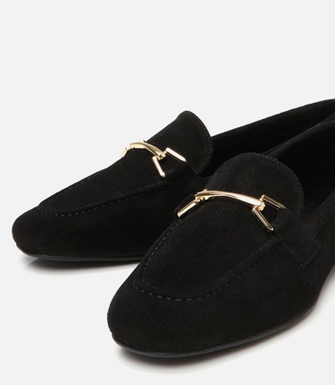  Kadın Deri Siyah Tokalı Loafer