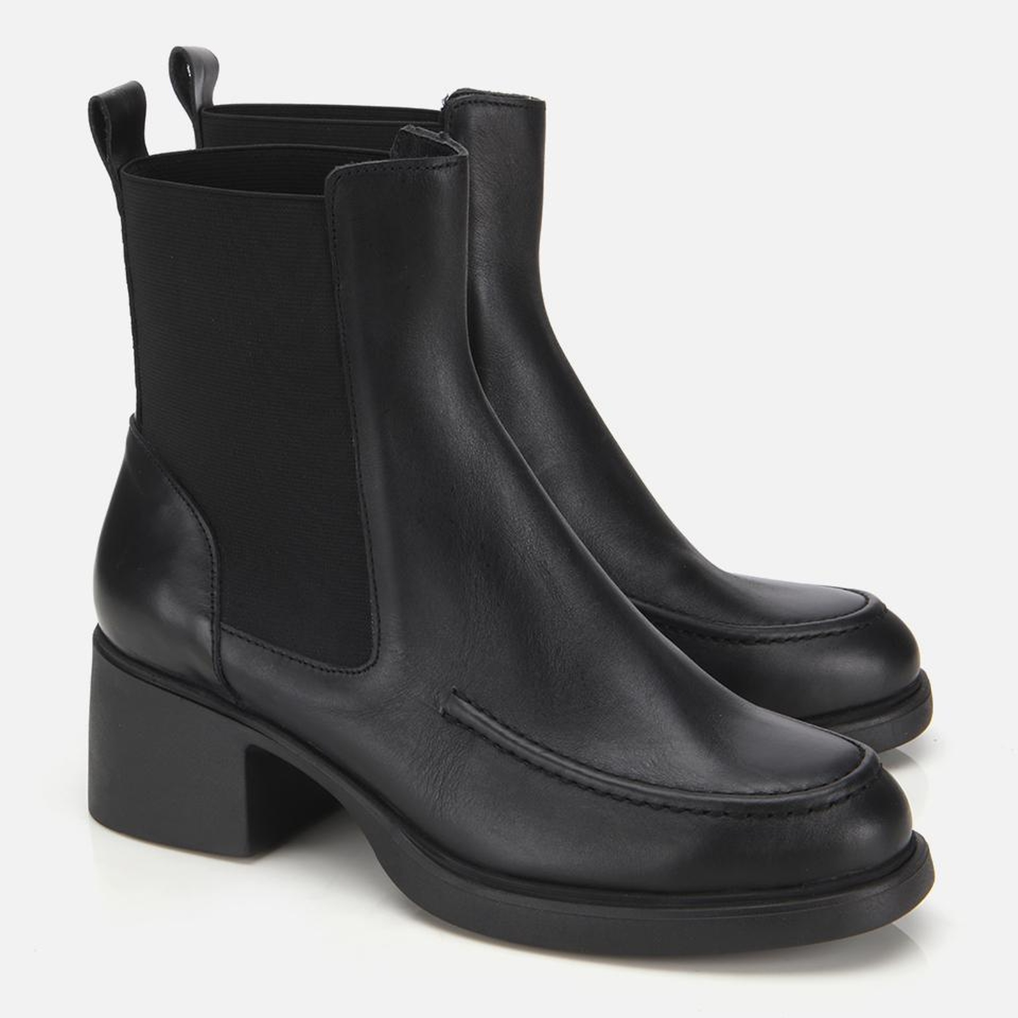 Kadın Deri Siyah Lastik Detaylı Topuklu Bot