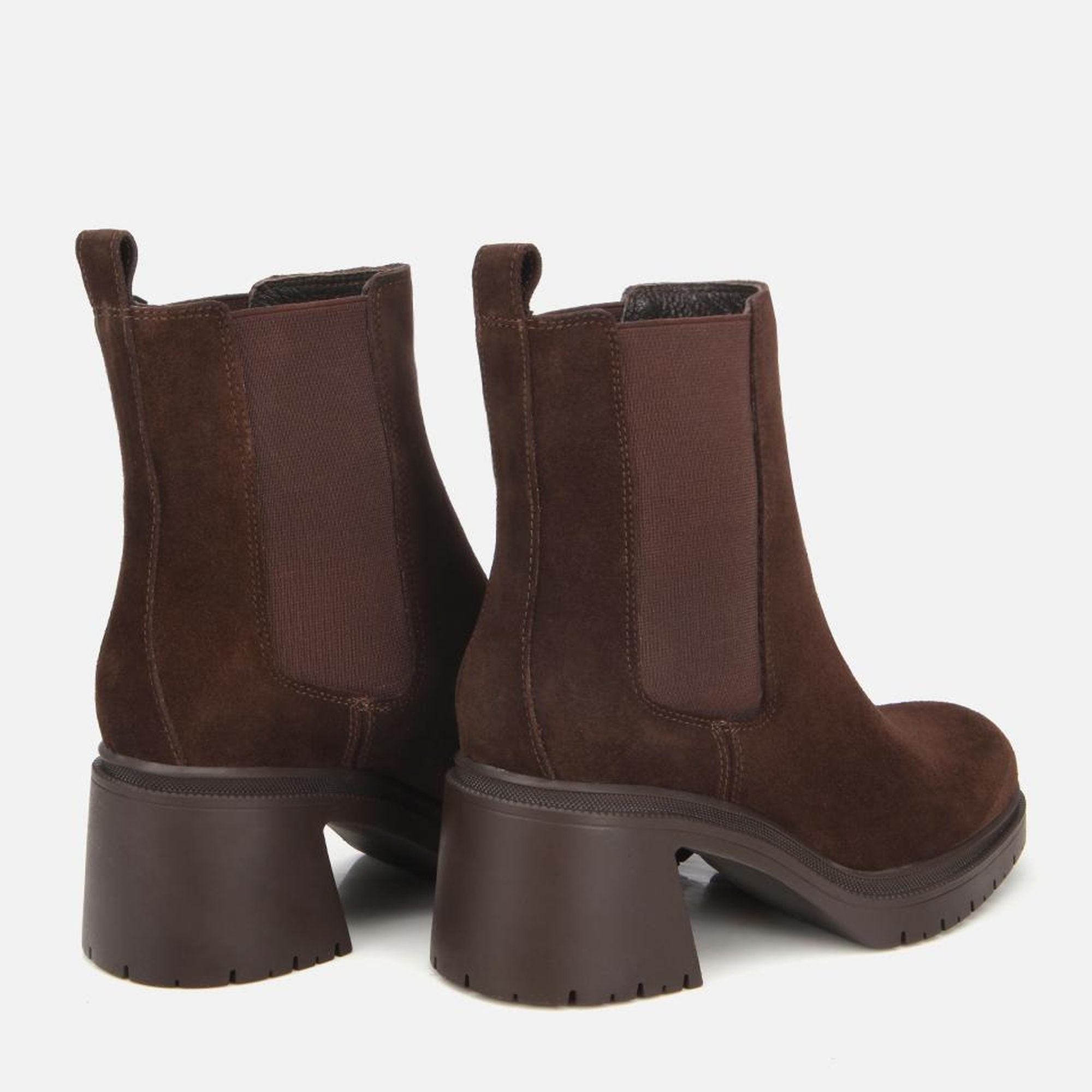 Kadın Süet Deri Kahverengi Lastik Detaylı Kalın Topuklu Bot