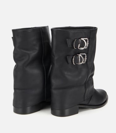  Kadın Deri Siyah Tokalı Kırışık Görünümlü Kovboy/Western Düz Bot