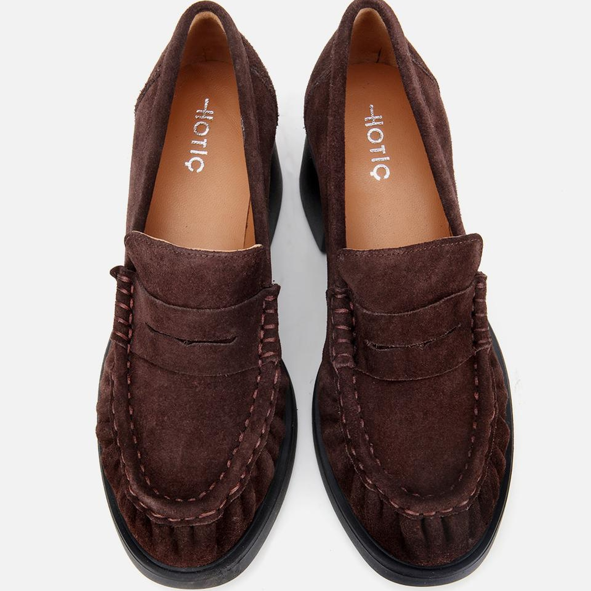 Kadın Süet Deri Kahverengi Kalın Topuklu Klasik Loafer