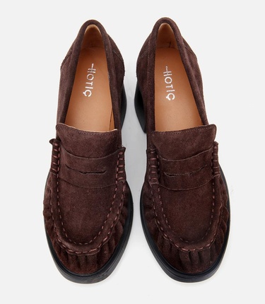  Kadın Süet Deri Kahverengi Kalın Topuklu Klasik Loafer